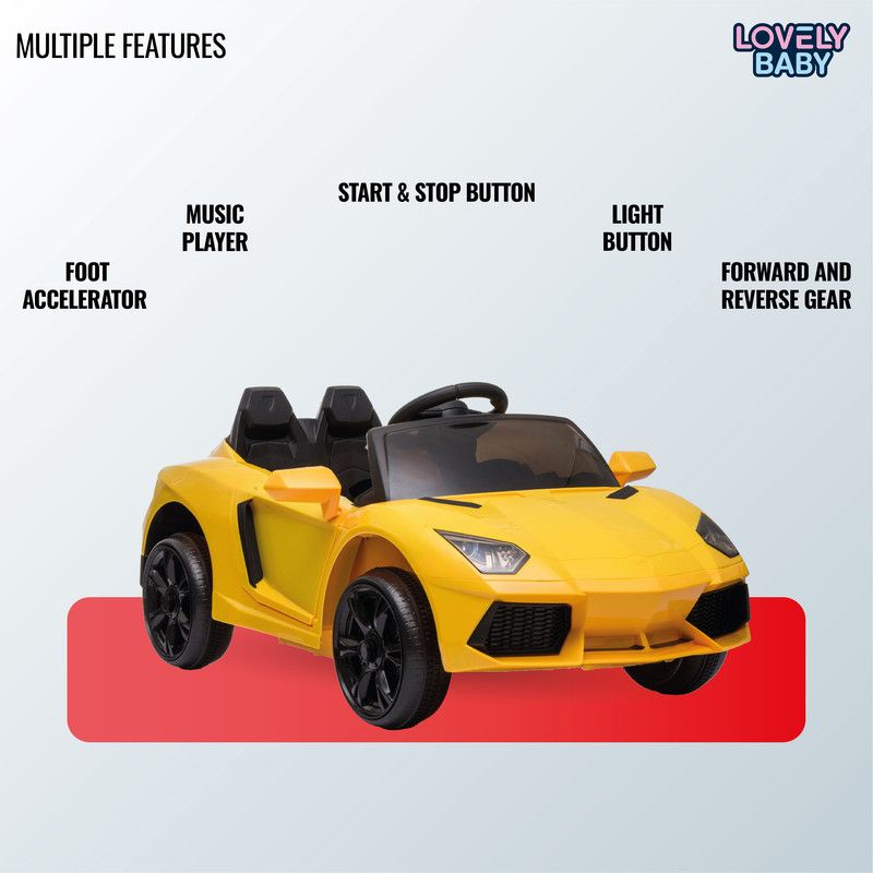 Lovely Baby - Rechargeable Ride On Super Car For Kids 12V - Yellow