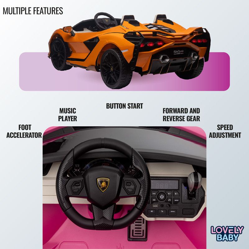 Lovely Baby - Lamborghini Sian Roadster Ride-On Car - Orange