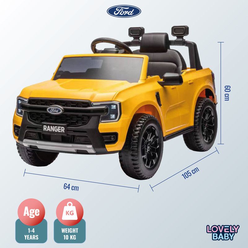 Lovely Baby - Ford Ranger Ride On Jeep for Kids - Yellow