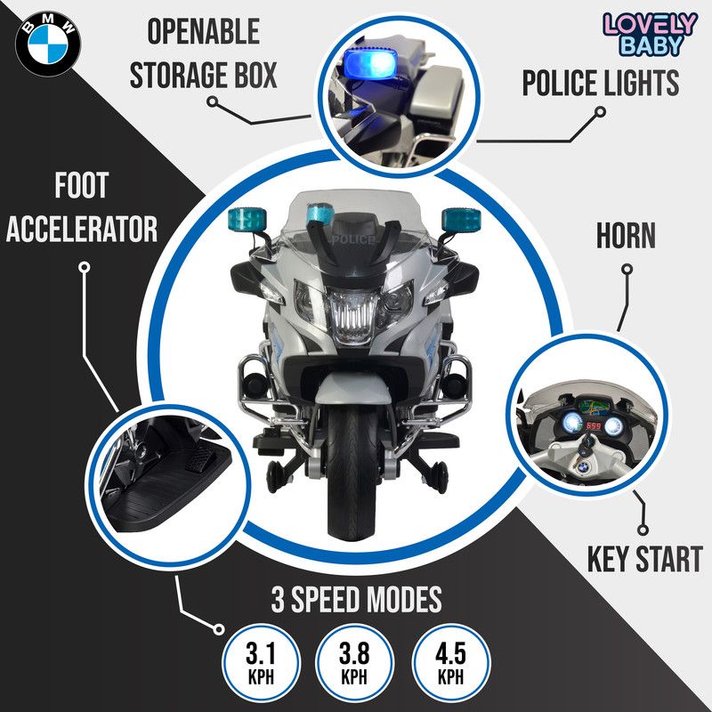 Lovely Baby - BMW Police Motorbike Ride-On - Silver - 12 V