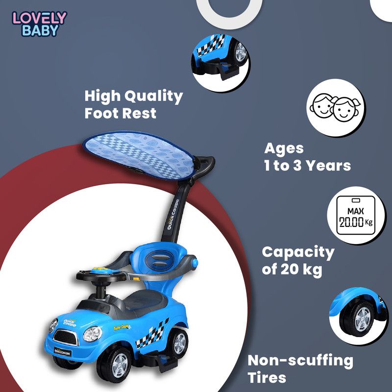 Lovely Baby - Super Coupe Kids Ride-On Push Car - Blue