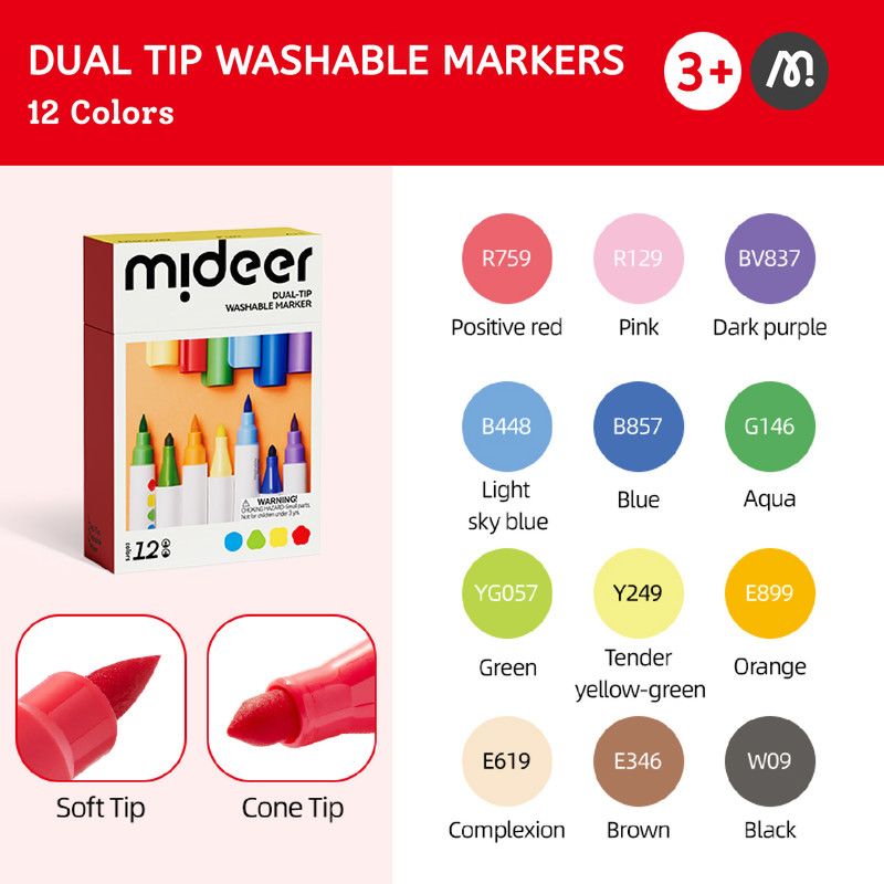 Mideer - Dual Tip Washable Markers - 12 Pcs