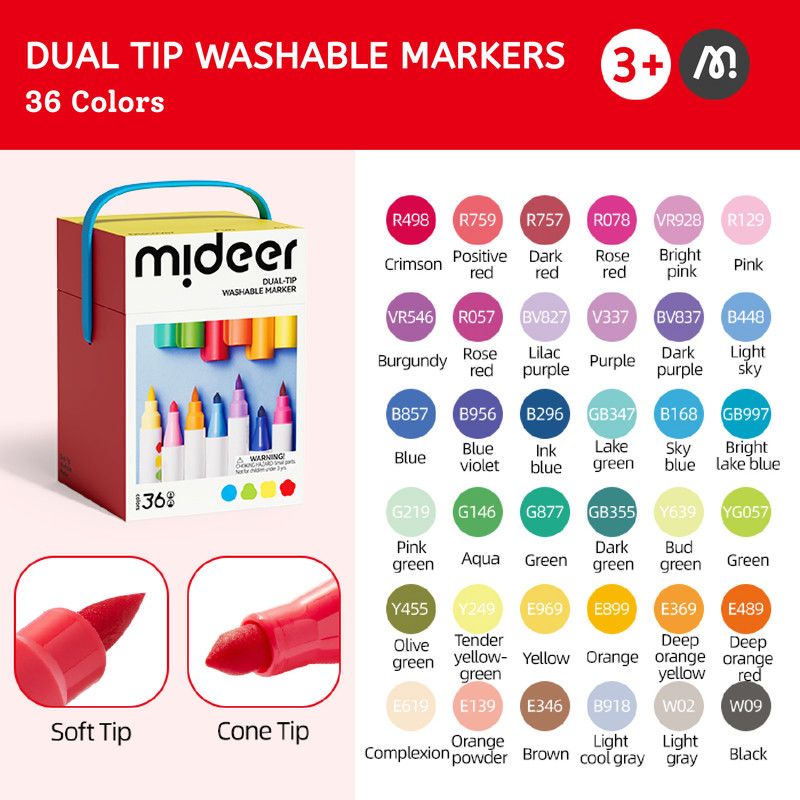 Mideer - Dual Tip Washable Markers - 36 Pcs