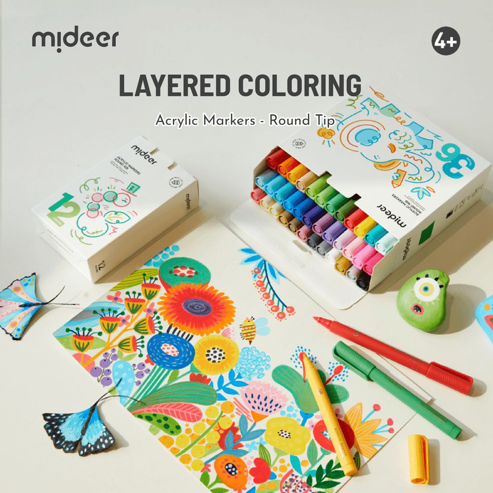 Mideer - Round Nib Acrylic Markers - 12 Colors