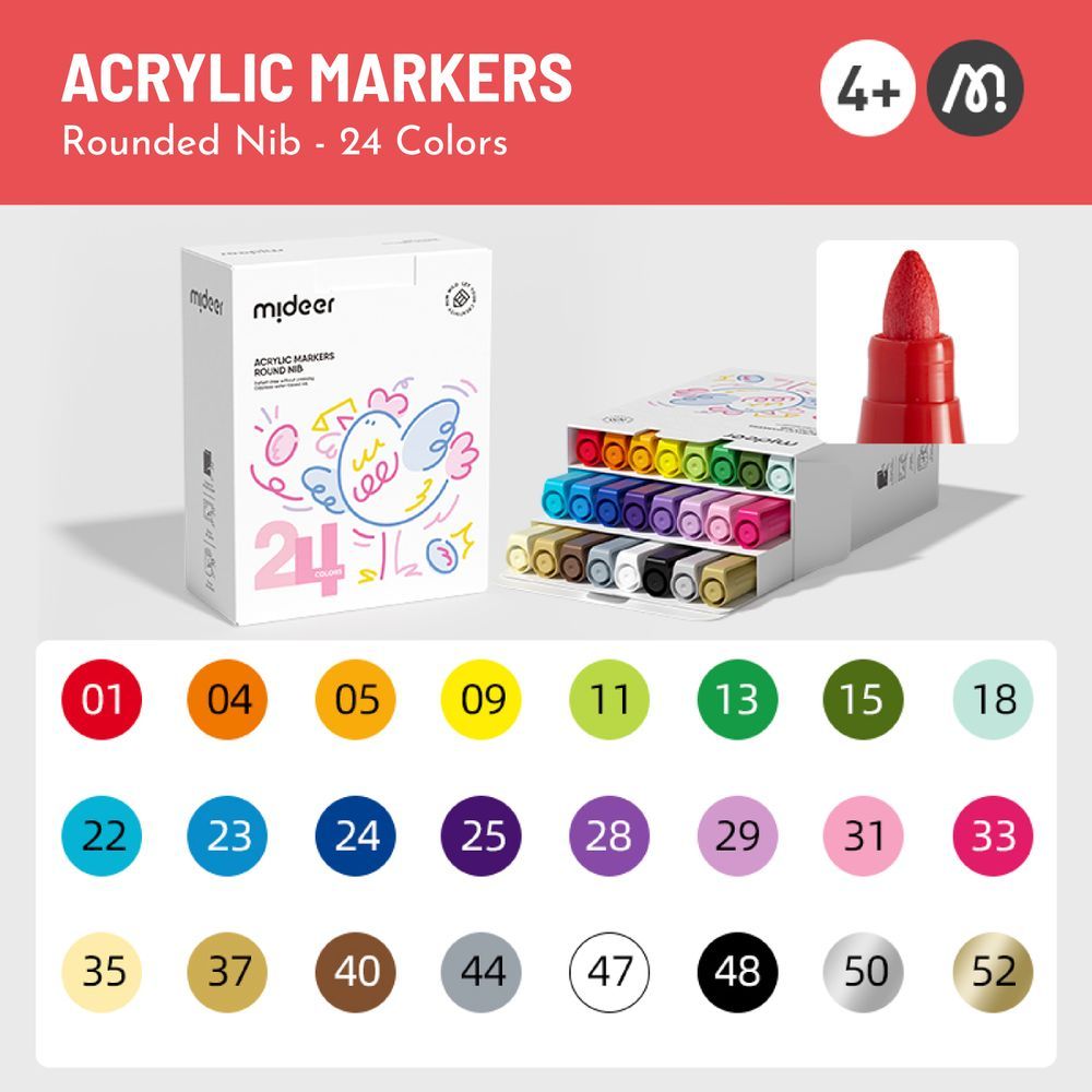 Mideer - Round Nib Acrylic Markers - 24 Colors