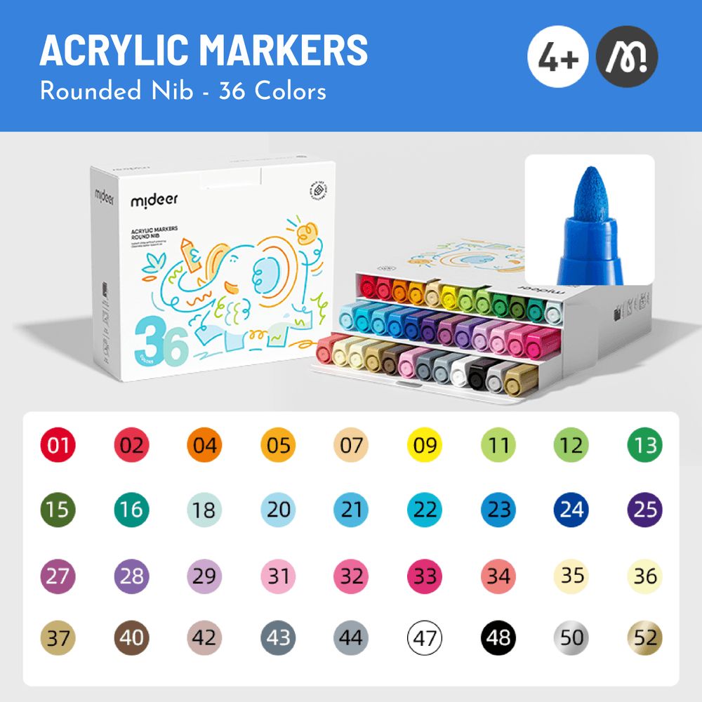 Mideer - Round Nib Acrylic Markers - 36 Colors