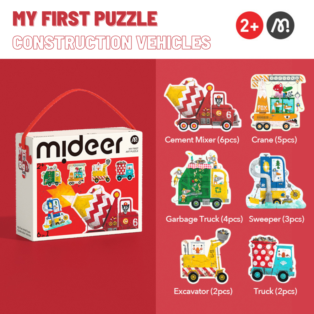 Mideer - My First Artist Puzzle - Construction Vehicles - 22pcs