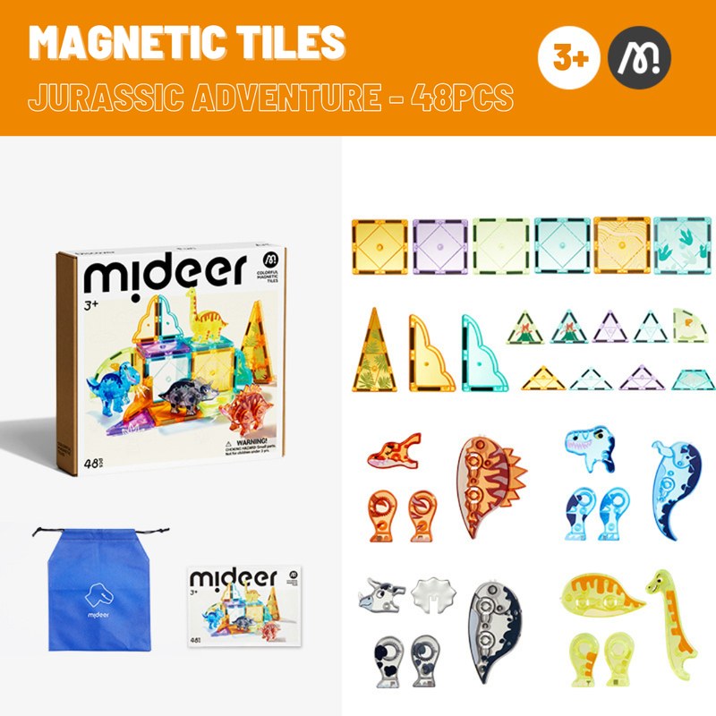 Mideer - Magnetic Tiles 48 Pcs - Jurassic Adventure