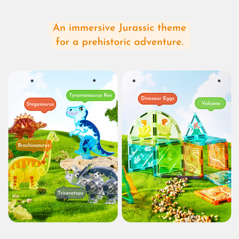 Mideer - Magnetic Tiles 48 Pcs - Jurassic Adventure