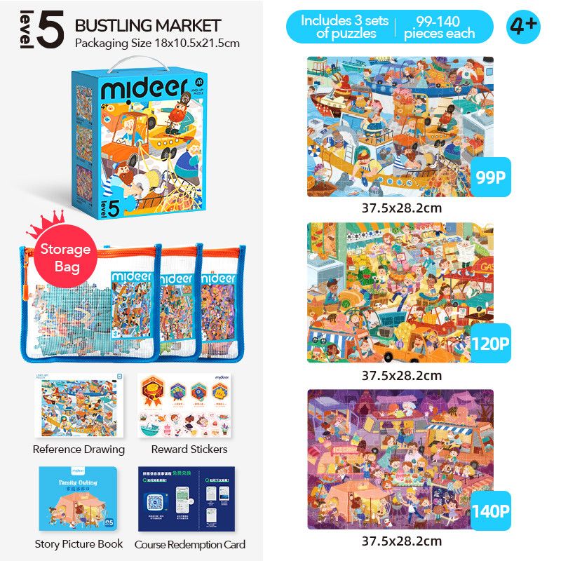 Mideer - 3-in-1 Level Up Puzzle - Bustling Market - Level 5 - 359pcs