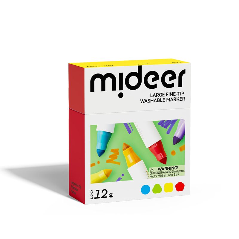 Mideer - Fine Tip Washable Markers - 12 Pcs - Large