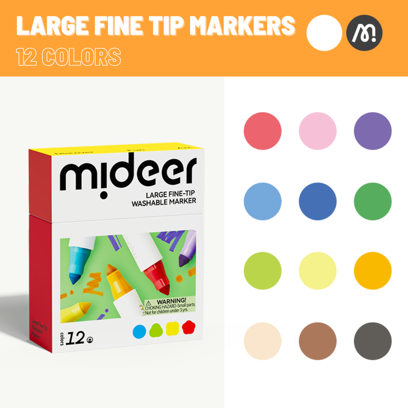 Mideer - Fine Tip Washable Markers - 12 Pcs - Large