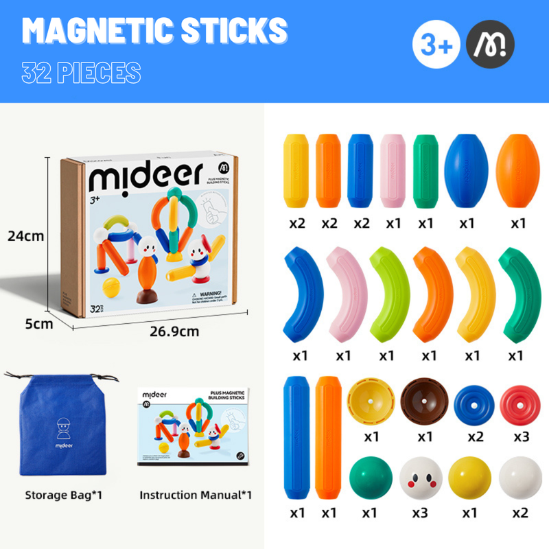 Mideer - Magnetic Sticks - 32 Pcs