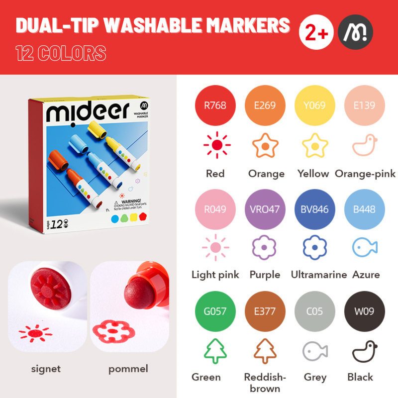 Mideer - Dual Tip Washable Markers - 12 Pcs