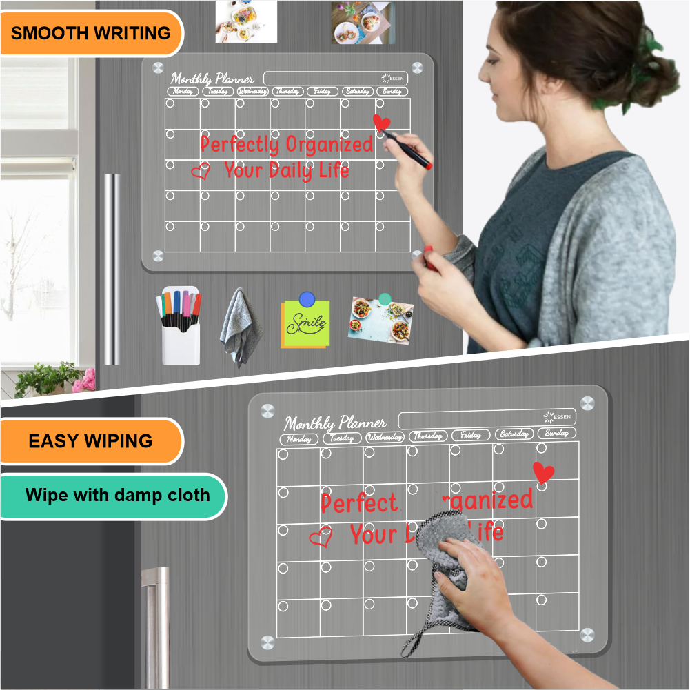 ESSEN - Acrylic Magnetic Calendar Planner for Fridge - Set of  3