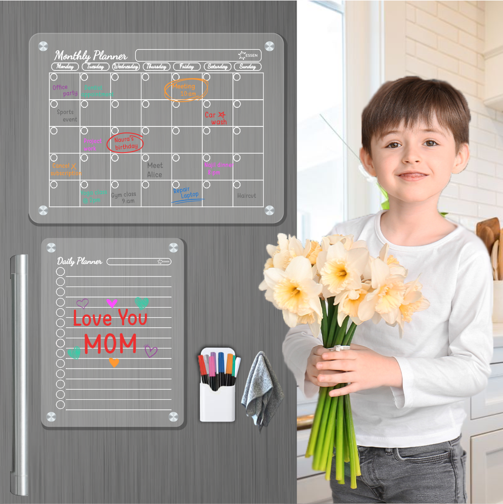 ESSEN - Acrylic Magnetic Calendar Planner for Fridge - Set of  3