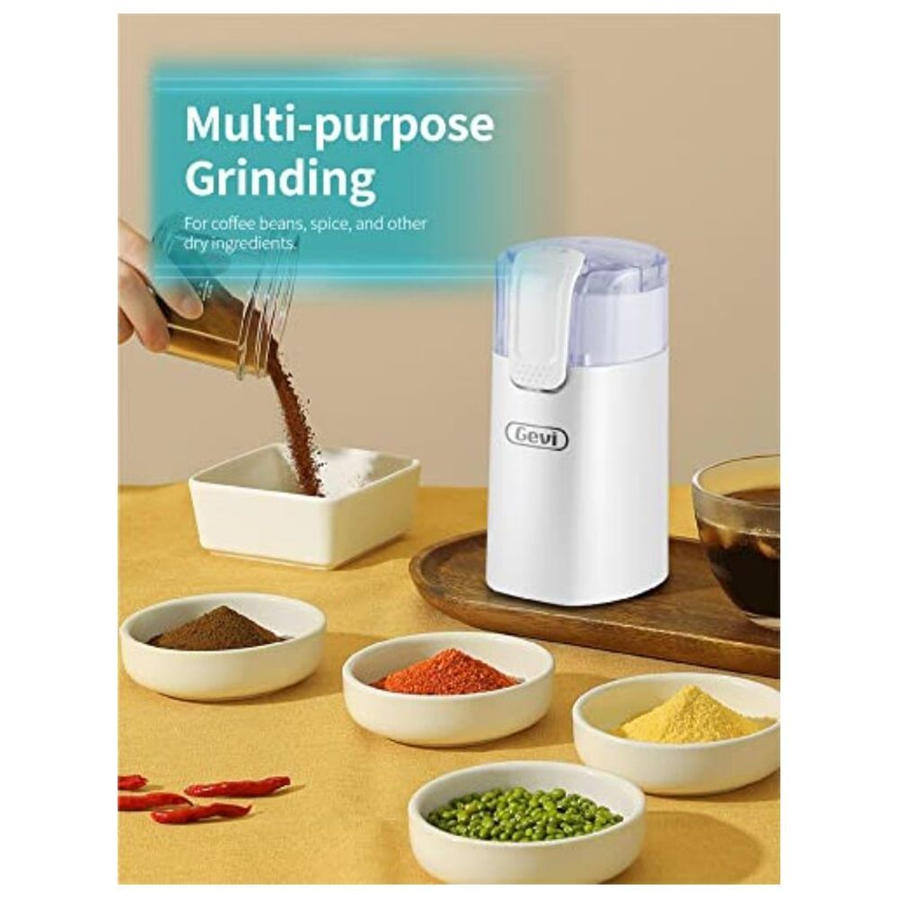 Gevi - Electric Coffee Grinder w/ Brush & Spoon - White - 150 W