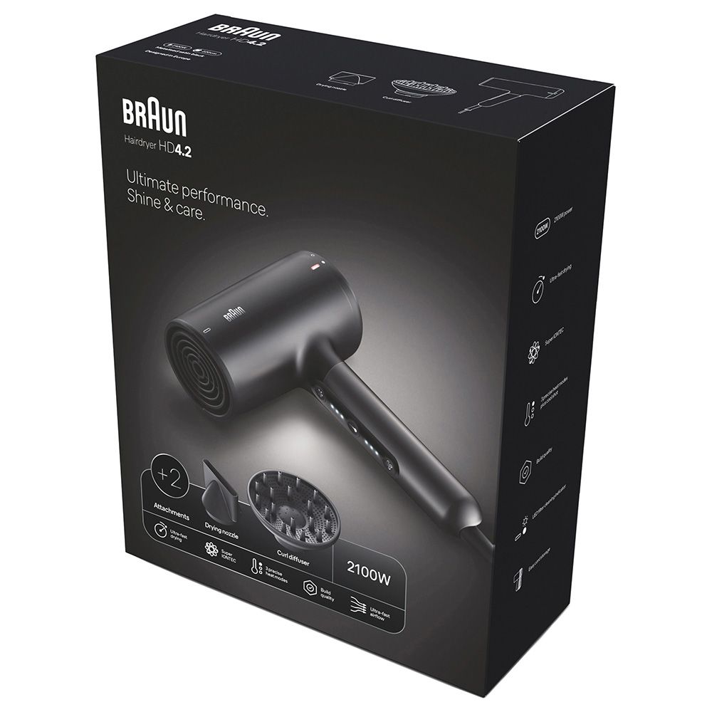 Braun - Hair Dryer With 2 Attachments HD4.2 - Electro Black