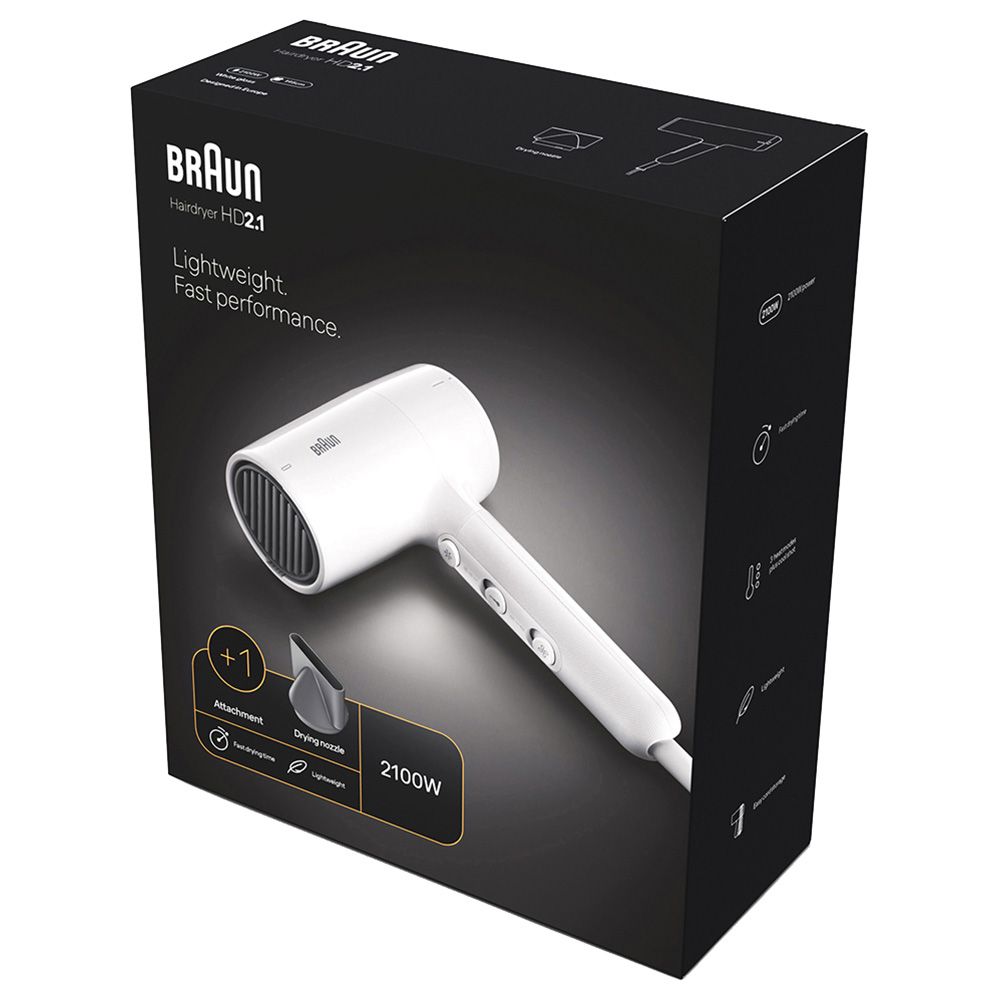 Braun - Hair Dryer With Attachment HD2.1 - Conc White