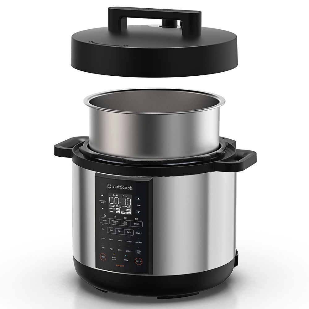 Nutricook - 12-In-1 Electric Pressure Cooker - Silver/Black - 8 L