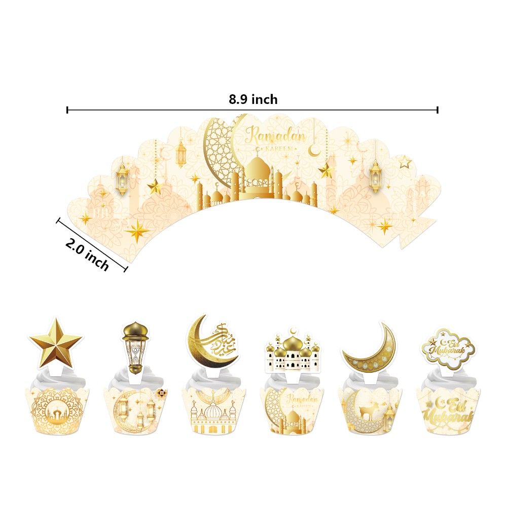 Highland - Eid Mubarak Cake Toppers and Wrappers Set - 25pcs