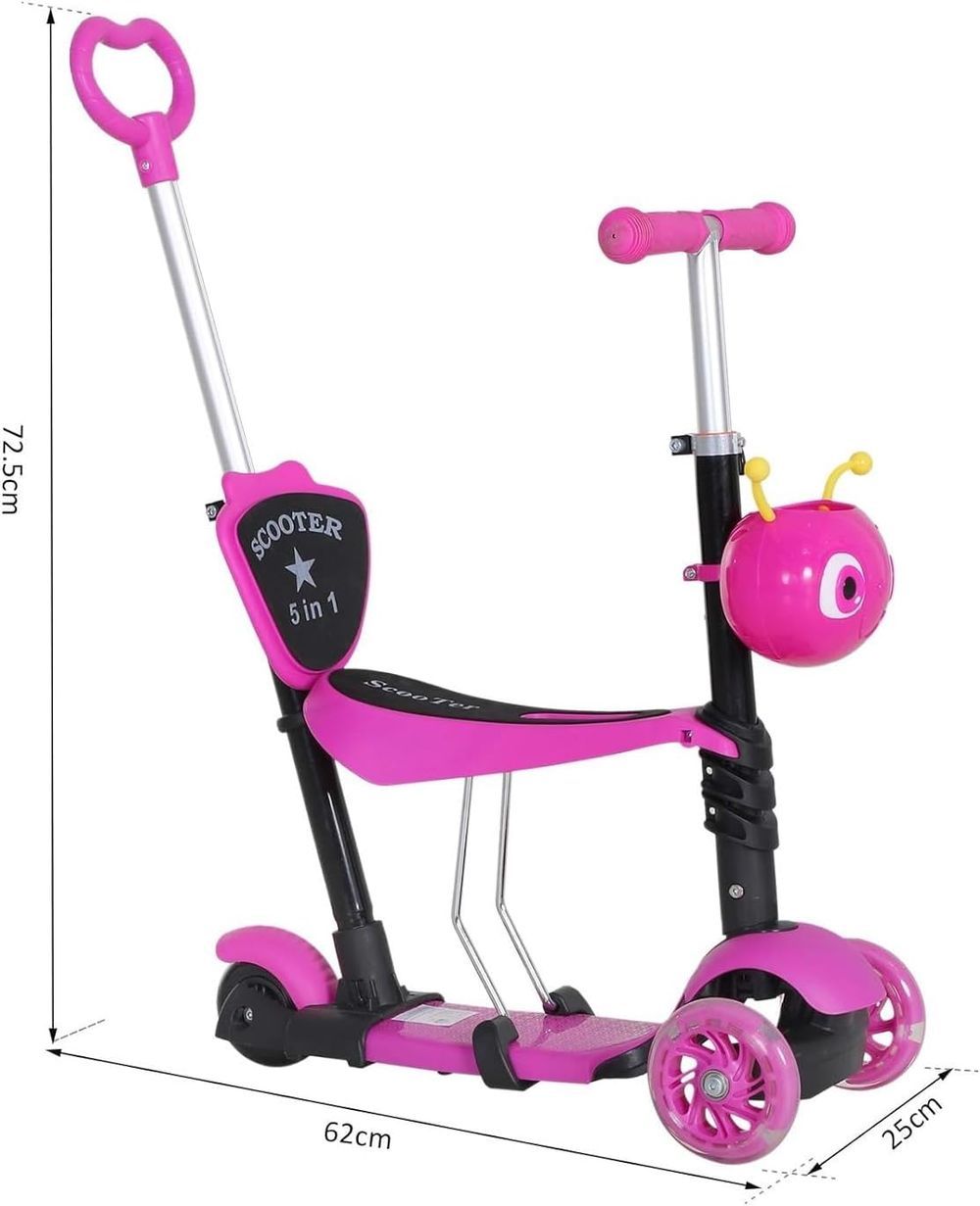 UKR - 5-in-1 3 Wheel Foldable LED Kick Scooter - Pink