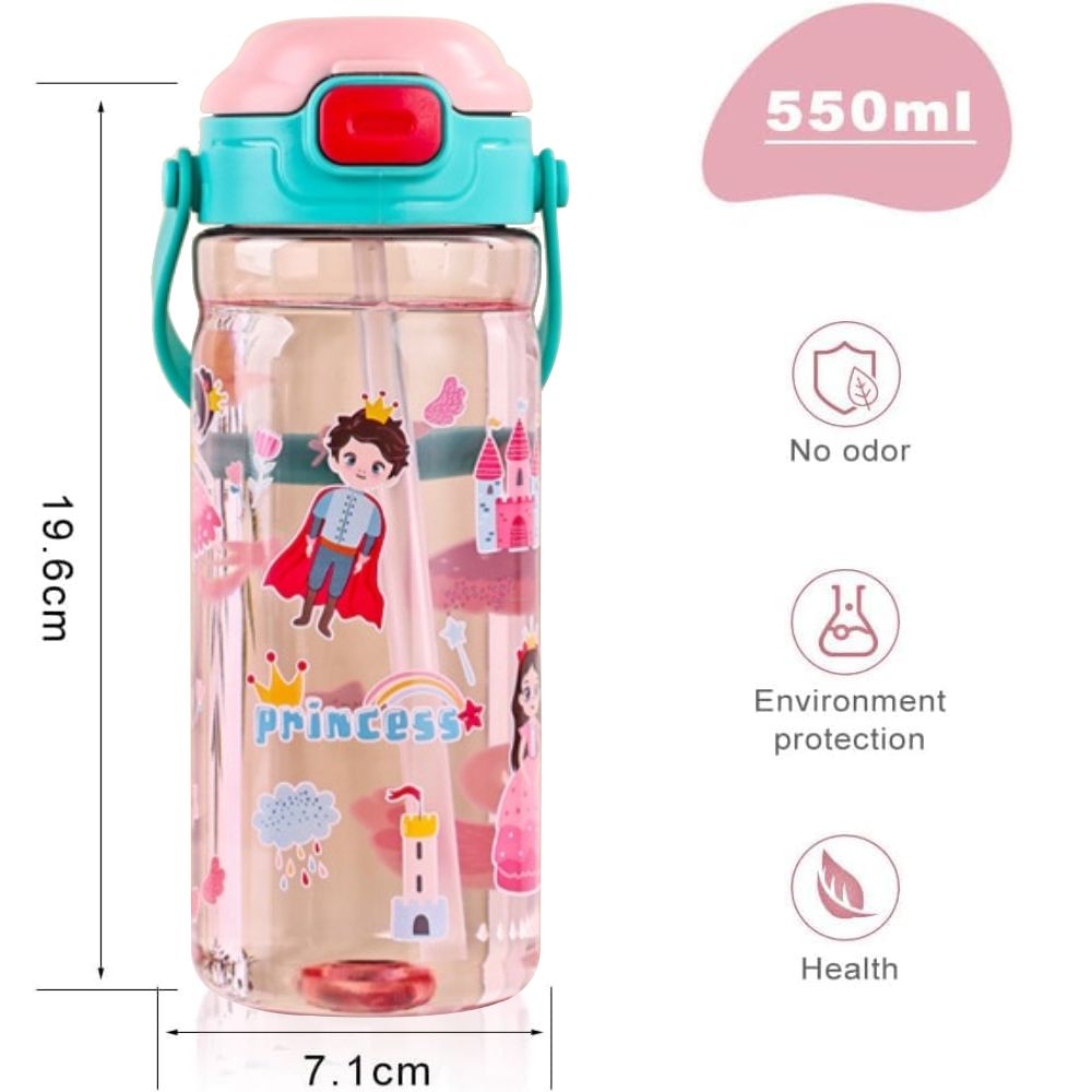 UKR - Water Bottle With Button Straw - Princess - 550 ml