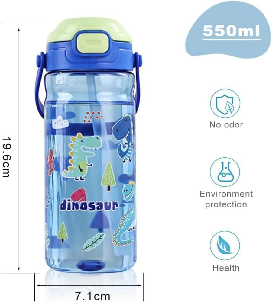 UKR - Water Bottle With Button Straw - Dinosaur - 550 ml