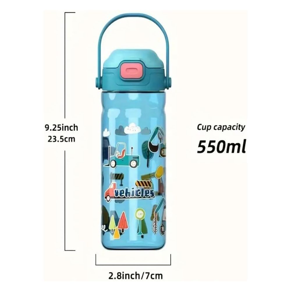 UKR - Leakproof Button Straw Water Bottle -  Pink Vehicles - 550 ml