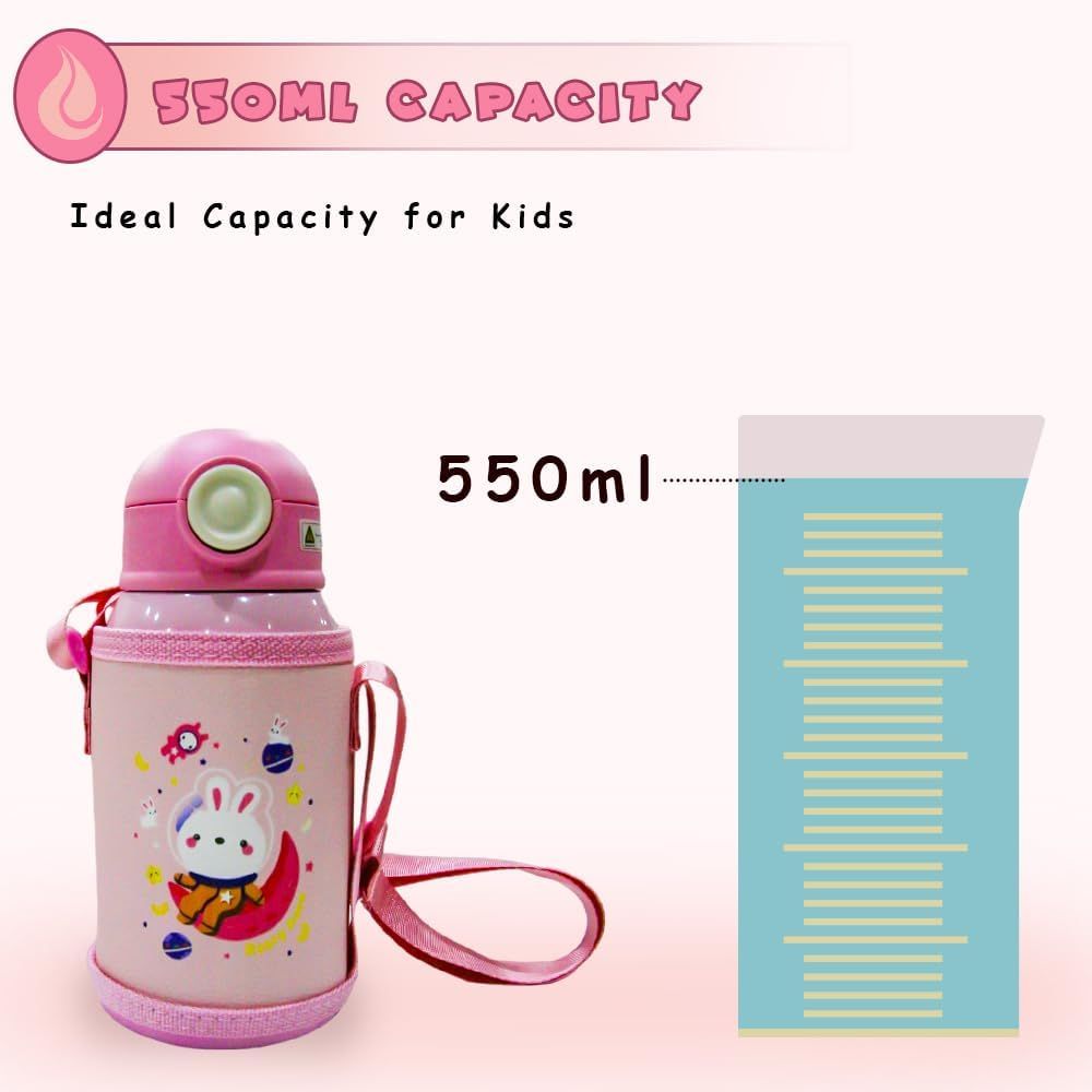 UKR - 2-In-1 Kids Stainless Steel Straw Water Bottle - Rabbit - 550 ml