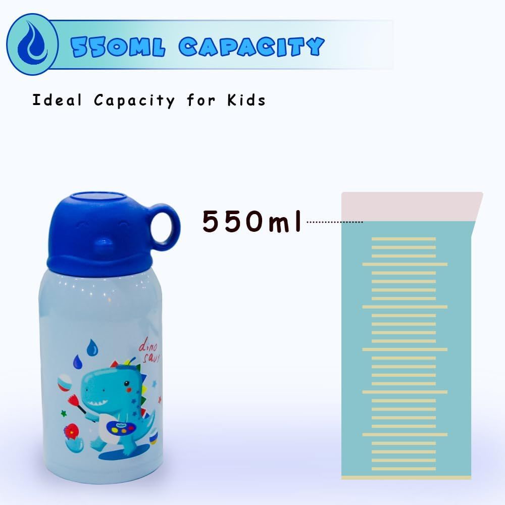 UKR - 2-In-1 Kids Stainless Steel Straw Water Bottle - Dinosaur - 550 ml