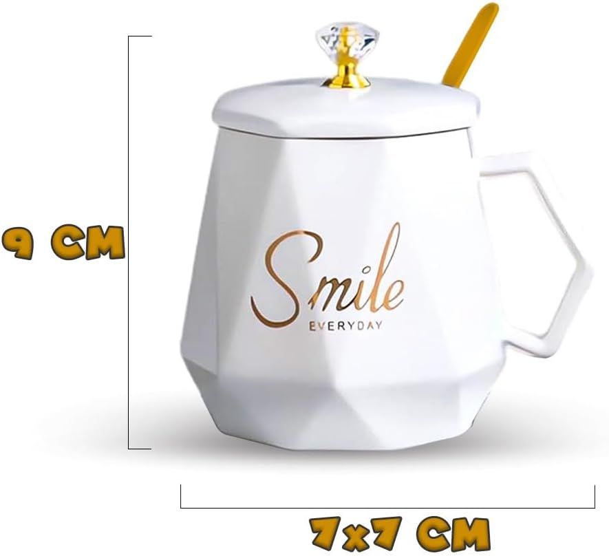 UKR - Smile Coffee Mug With Spoon Set - White - 400 ml - 2 Pcs