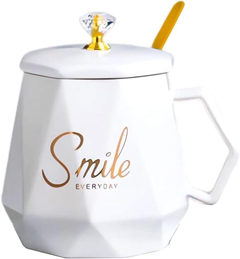 UKR - Smile Coffee Mug With Spoon Set - White - 400 ml - 2 Pcs