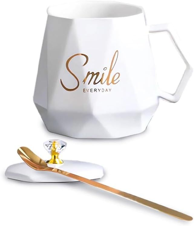 UKR - Smile Coffee Mug With Spoon Set - White - 400 ml - 2 Pcs