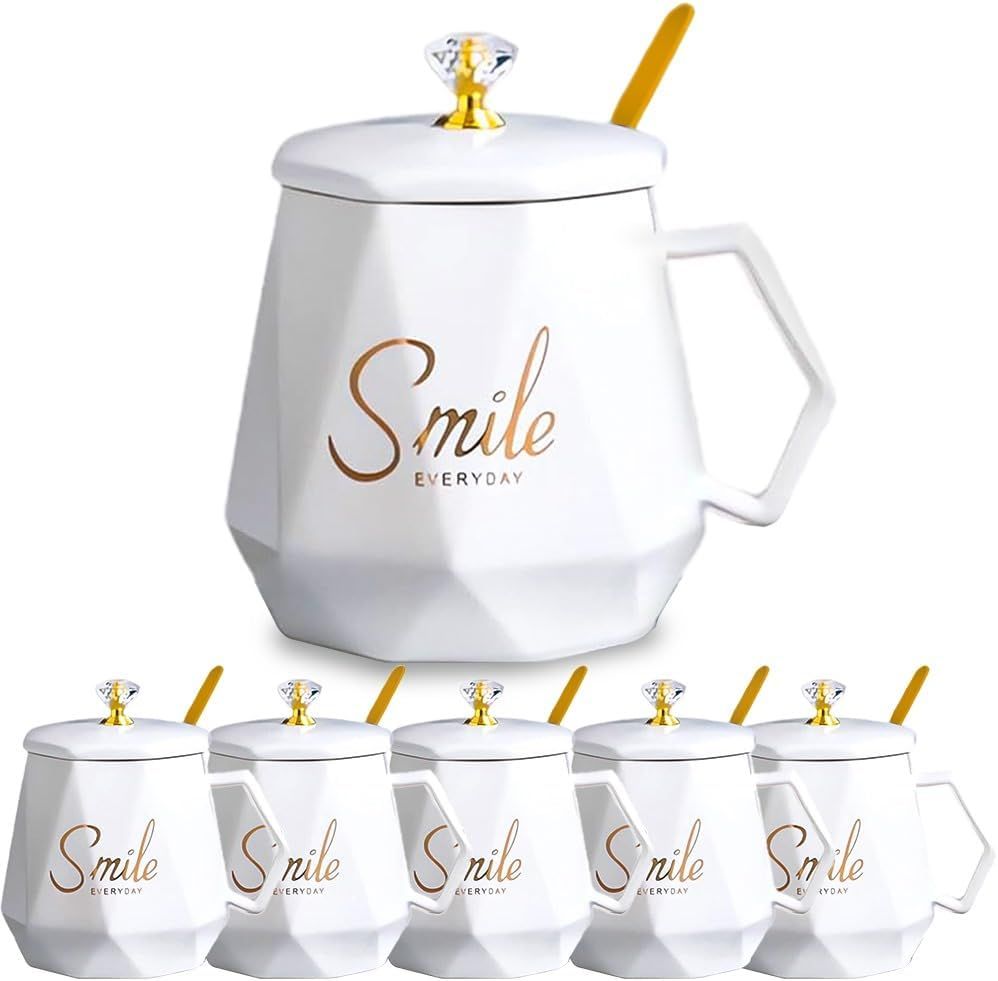 UKR - Smile Coffee Mug With Spoon Set - White - 400 ml - 6 Pcs