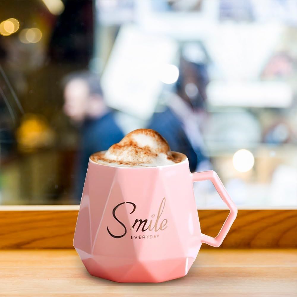 UKR - Smile Coffee Mug With Spoon Set - Pink - 400 ml - 2 Pcs