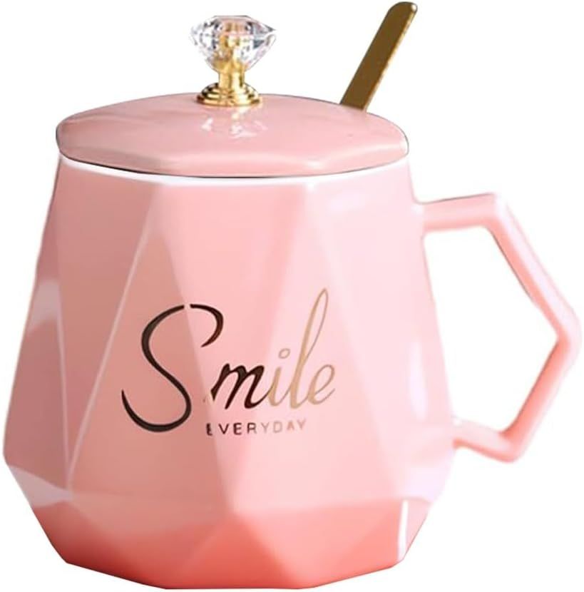 UKR - Smile Coffee Mug With Spoon Set - Pink - 400 ml - 2 Pcs