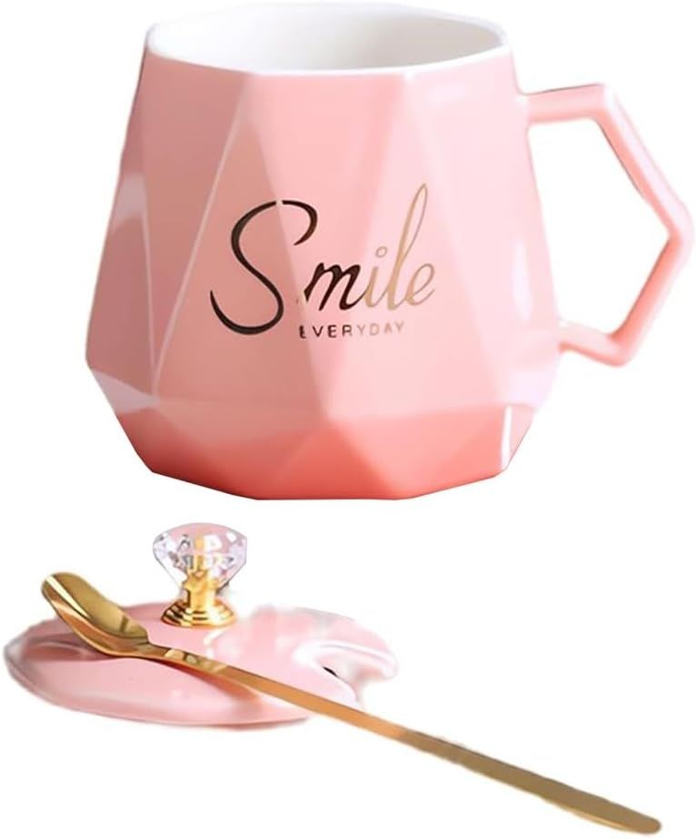 UKR - Smile Coffee Mug With Spoon Set - Pink - 400 ml - 2 Pcs