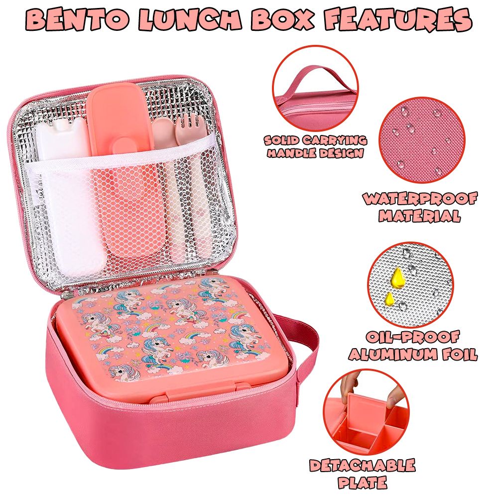 UKR - Unicorn Leakproof Kids Bento Lunch Box Set - Pink