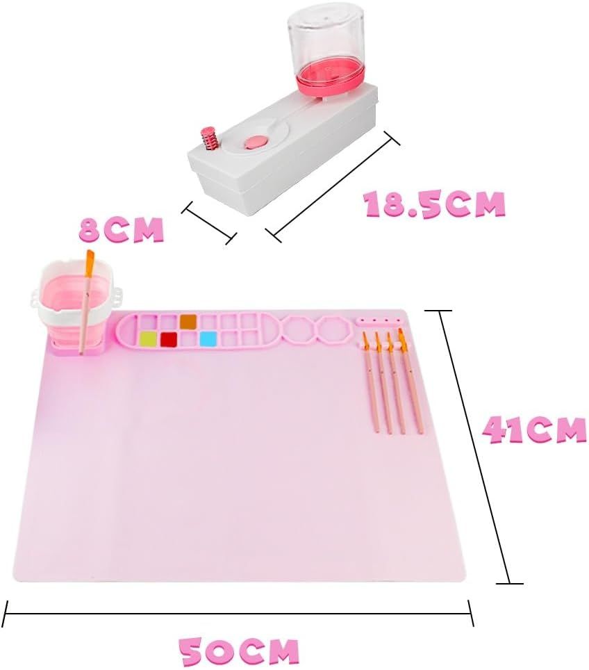 UKR - Silicone Painting Mat W/ Foldable Cup & Paintbrushes - Pink