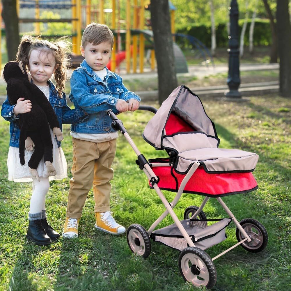 UKR - 2-In-1 Foldable Doll Stroller With Adjustable Canopy