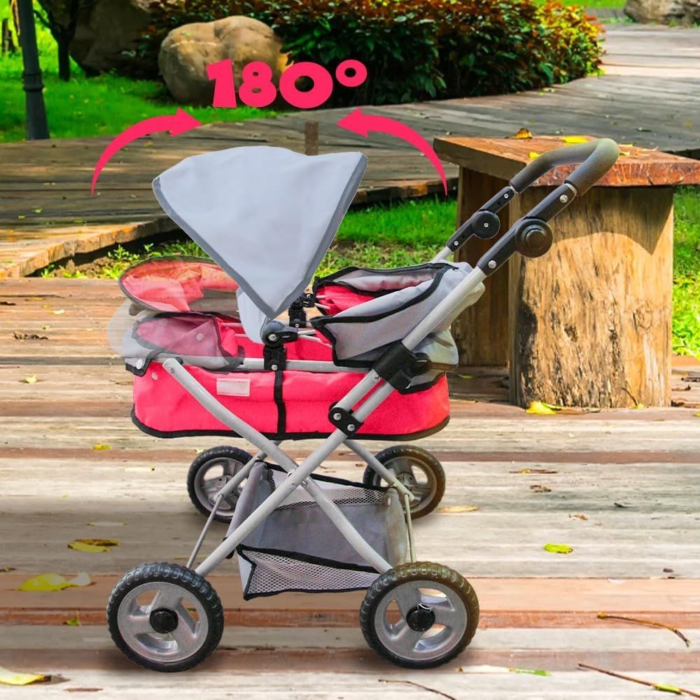 UKR - 2-In-1 Foldable Doll Stroller With Adjustable Canopy