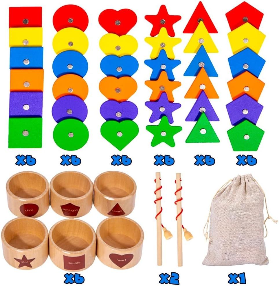 UKR - Montessori Magnetic Wooden Geometric Shape Toys - 36 Pcs