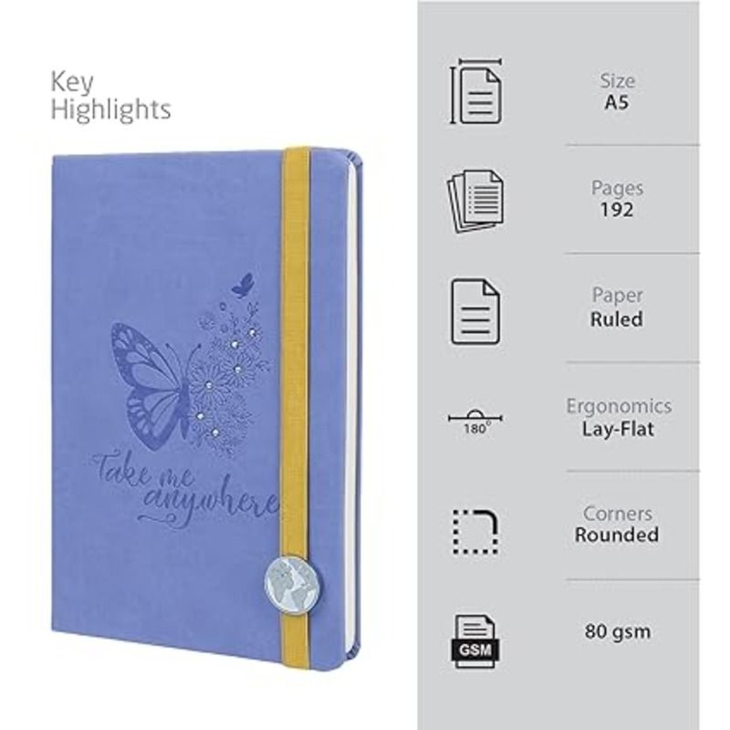 Doodle - Floral Wings Hard Bound Notebook - Lavender - A5