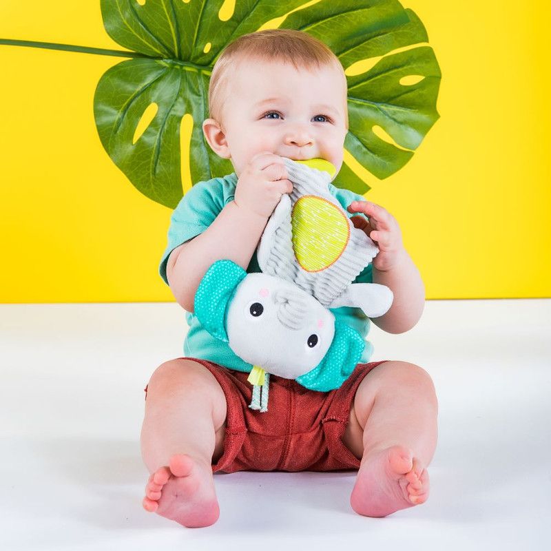 Bright Starts - Snuggle And Teethe Crinkle Teething Plush Toy - Elephant