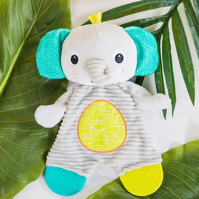 Bright Starts - Snuggle And Teethe Crinkle Teething Plush Toy - Elephant