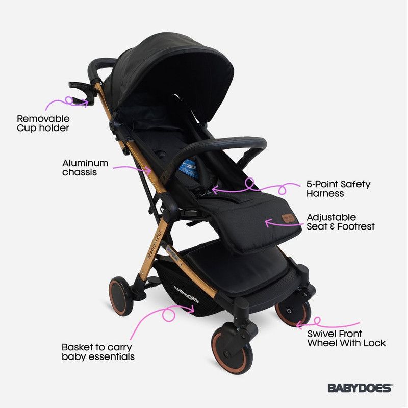 Babydoes - Esmio Gold Travel Lite Baby Stroller - Black