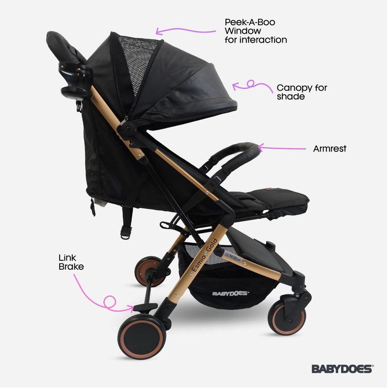 Babydoes - Esmio Gold Travel Lite Baby Stroller - Black