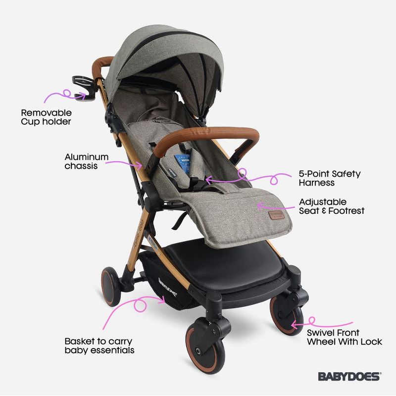 Babydoes - Esmio Gold Travel Lite Baby Stroller - Grey