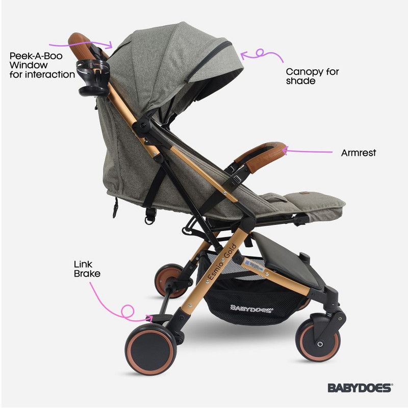 Babydoes - Esmio Gold Travel Lite Baby Stroller - Grey